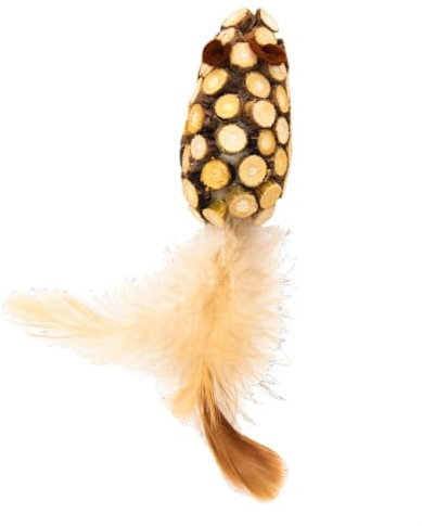 JACK AND VANILLA, Matatabi Katzenspielzeug mit Feder, Stimuliert den Jagdinstinkt, Langlebig und Ungiftig, 8,5 cm, Braune Farbe, Für alle Rassen, Kräutermodell