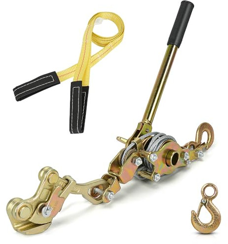 Fologtoo Zipline Tensioning Kit, Cable Winch Puller with Cable Grip Steel Wire Puller & 2 Hooks, Portable Steel Cable Puller for 3/16 to 1/2 Cable, Zipline Cable Tensioner Kit
