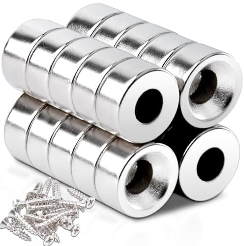 20 Stück Neodym Magnete Mit Loch 10x5 mm Blende 4mm Magnete Klein Starke Magnet Flach, Magnet zum Schrauben für Küchenschrank, Schranktüren