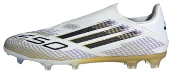 adidas Unisex Bota de fútbol F50 League Laceless césped natural seco/multisuperficie, Cloud White/Core Black/Gold Metallic, 44
