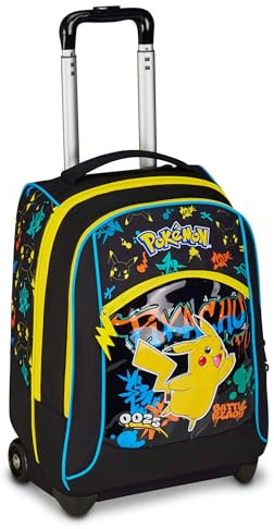 Seven Pokemon Big Trolley für die Feste Schule, Schwarz, 2 in 1, doppelter Gebrauch, Trolley und Rucksack, Grundschule, Kinder