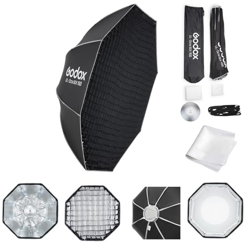 Godox Softbox Godox 150 cm Schnellverschluss-Regenschirm, achteckige Softbox, Bowens-Halterung mit abnehmbaren Front- und Innendiffusoren für Fotografie, Live-Streaming und Reisen (UL-BOXOcta-150)