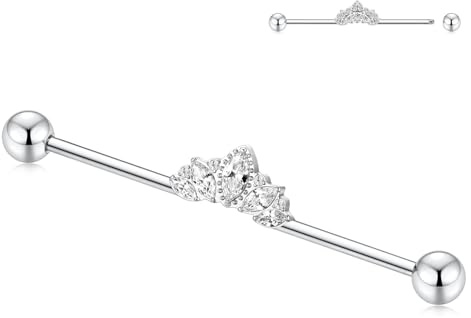 hengkaixuan 14G Industrial Piercing Schmuck Chirurgenstahl Industrial Barbell 38mm lange Gerüststange Industrial Bar mit CZ gepflastertem Knorpelohrring Helix Barbell für Damen Herren