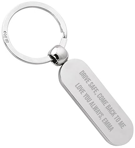 Personalised Keyring,Engraved Slim Rounded Pendant Key Ring for Men & Women