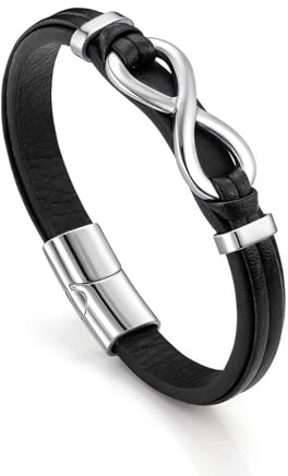 Jovivi Lederarmband Herren Armband Herren Leder Armband Infinity Wickelarmband Infinity Armbänder Schwarz Lederarmband Unendlichkeit Glück Schmuck Idee Geschenke für Männer Frauen