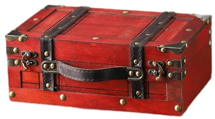 BaotyJie Vintage Koffer mit Griff, Große Retro Holztruhe und Dekorative Aufbewahrungsbox in Rot, Für Mädchen als Schmuckschatulle, Fotorequisite und Geschenk, Rot