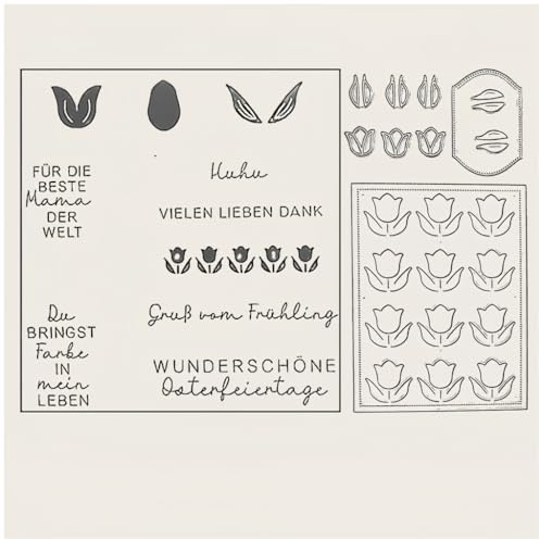 Sredwtk Hase Blumen Frühling Deutsch Stempel und Stanzen Set Ostern Frühling Stempelset und Stanzschablonen Für DIY Scrapbooking Fotoalbum Dekor 3D Karten (B)