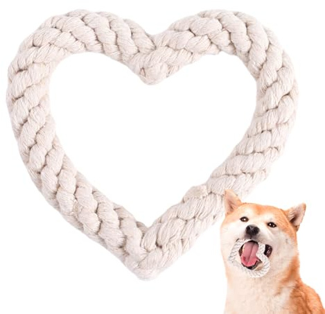 Heart Rope Dog Toy, Valentine's Day Heart Shaped Rope Dog Chew Toys, Interactive Puppy Throwing Toy for Teaching, Teeth Cleaning, Playing