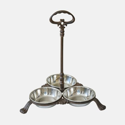 Loberon Futternapf mit Halterung Petivas - Glänzende Edelstahl-Schalen - Einfache Reinigung - Futterplatz - Napfständer - Edelstahl, braun/Silber