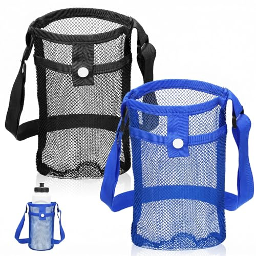 FdcZeyxior Mesh Water Bottle Carrier with Shoulder Strap, 2 Packs Portable Water Bottles Carriers Bag Nylon Water-Bottle Holder with Pocket for Walking Hiking Travelling Camping, Lightweight