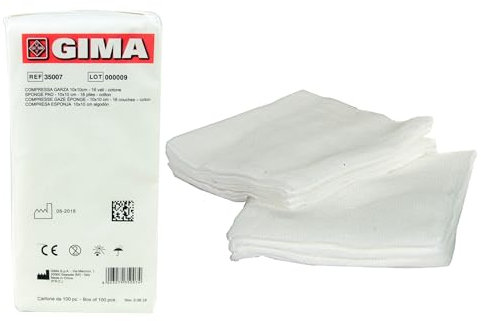 Gima 35007 Compresse Garza, Cotone, 16 Strati, 10 x 10 cm, Confezione da 1000