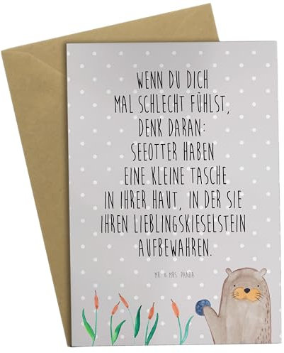Mr. & Mrs. Panda Grußkarte Otter Stein - Geschenk, Einladungskarte, Seeotter, Ansichtskarten, Klappkarte, Fischotter, munter, Otter Seeotter See