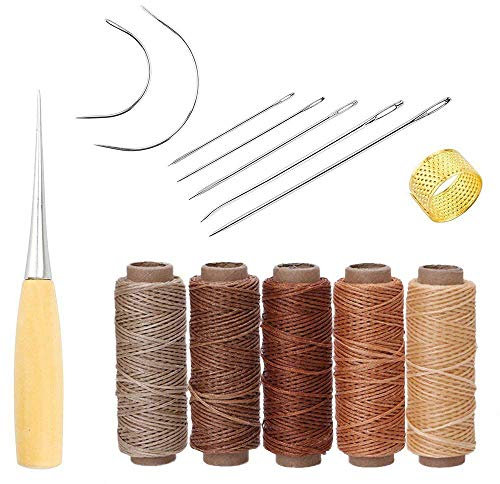 Yulakes Yulakes - 14 agujas de coser a mano para tapicería, lona de cuero, suministros de costura con 5 hilos de cera de 50 m y 150D