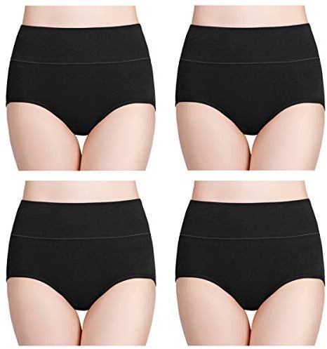 wirarpa Damen Unterhosen Baumwolle Slips Damen Hoher Taille Atmungsaktive Taillenslip Wochenbett Unterwäsche Mehrpack Größen 32-58, Schwarz, Medium (38/40)