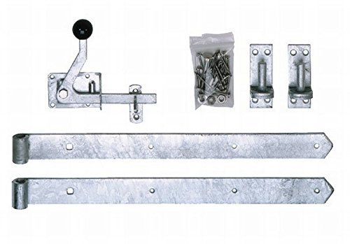 Pollmann®Baubeschläge Ladenband mit Kloben Gartentorfalle und Schrauben, Set für Gartentor, hell verzinkt