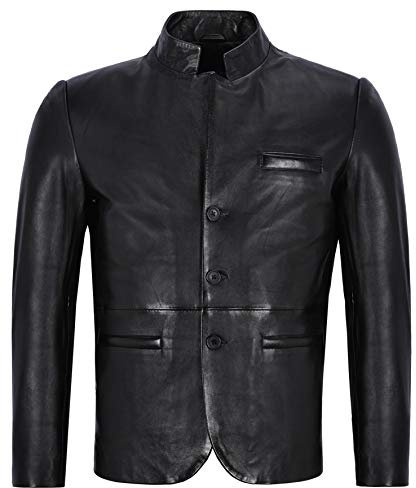 Smart Range Leather Co Ltd. Herren Lederjacke Schwarz Classic Stehkragen 100% Lammfell Leder 4746 (M)