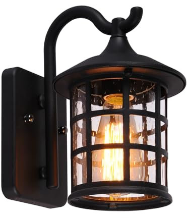SUZNIU Antike Wandleuchte Außen Wandlampe Wasserdichte, E27 Base, Glas und Aluminium, IP44, Hof Garten Terrasse Flur Vintage Wandbeleuchtung, ohne Leuchtmittel (Color : Black)