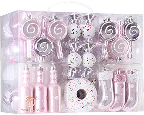 Sea Team 80-Pack Assorted Shatterproof Christmas Ball Ornaments Set Decorative Baubles Pendants with Reusable Hand-held Gift Package for Xmas Tree (Pink)