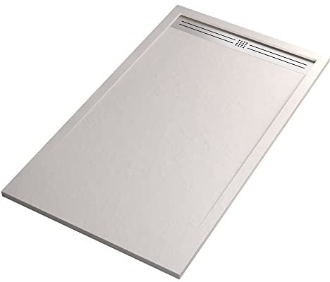 Piatto doccia effetto pietra cemento in marmoresina RELAX | Bianco OLIMPO DOCCE - Piatto doccia in marmoresina Bianco effetto pietra cemento RELAX - 90x160