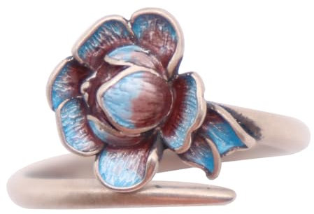ForFox Vintage 925 Sterling Silber Emaille Lotus Ring Lotusblume Ring für Damen Offen und Verstellbar