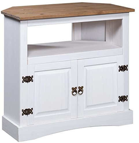 vidaXL Kiefer Konsolentisch Mexiko-Stil Corona 1 Schrank 1 Fach Fernsehschrank Eckschrank Sideboard TV Schrank Lowboard Weiß 80x43x78cm