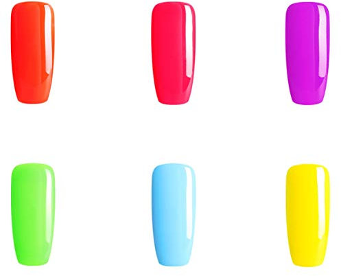 BLUESKY Gel Polish, Neon Set, Blue, Pink, Yellow, Purple, Orange, Green (Requires Curing Under Uv/Led Lamp), 10 ml