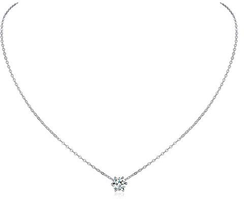ChicSilver Collier Ras de Cou Femme Argent,Pendentif Pierre Diamant Brillante, Chaine Courte Ajustable 40+5cm,Bijoux Fantaisie Original Idée Cadeau Fille Femme Maman Anniversaire Noel
