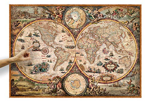 Vintage Hemisphere Weltkarte im Format 136,7 x 97,8 cm, zeigt die moderne Welt auf antike Weise, Wandkarte Antique, Kartenbild aktuell:geographisch, politisch