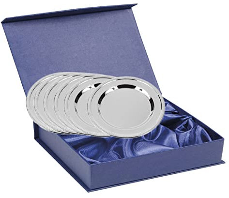 SILBERKANNE Gläserteller 6 teilig Perlrand. Außen 11 cm Innen 7 cm Silber Plated versilbert. Fertig zum verschenken mit schicker Geschenkverpackung