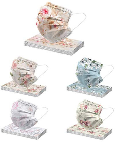Achimlt 50 Stück Erwachsene Mundschutz Einweg 3-lagig mit Motiv Bunt Cartoon Druck Tücher Atmungsaktiv Mund-Tuch Bandana Halstuch Schals (A05)