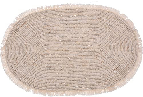EH Excellent Houseware Teppich oval mit Fransen Maisblätterteppich für Wohnzimmer Terrasse Beige 80x50cm, (KR2002290)