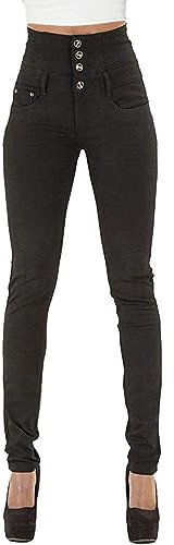 Damen Jeans High Waist Stretch Denim Jeanshosen für Damen Skinny Slim Fit Röhrenjeans Bleistiftjean Lässige Pant Strecken Schlank Stylische Hosen (Schwarz, S)