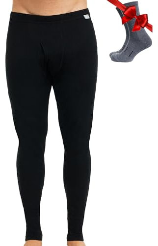 Merino Unterwäsche Herren - Lange Unterhosen Herren Merino Thermounterwäsche + Wollsocken (Large, 165 Black)