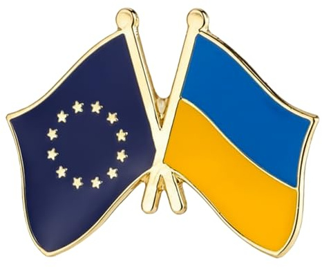 European Union EU & Ukraine Friendship Flag Metal Enamel Pin Badge – 2.4cm x 1.9cm – Dual National Flag Lapel Pin for Backpack, Hat, or Jacket