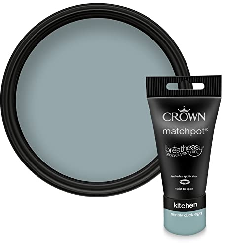 Crown EASYCLEAN KITCHEN Duck Egg Matt Paint Tester Pot - Sample 40ml | Try Simply Duck Egg before you buy. Stain resistant matt wall paint sample walls, ceilings, wood & metal. Low VOC
