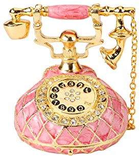 QIFU Hand Painted Pink Telephone Figurine Trinket Box Hinged Unique Gift for Family