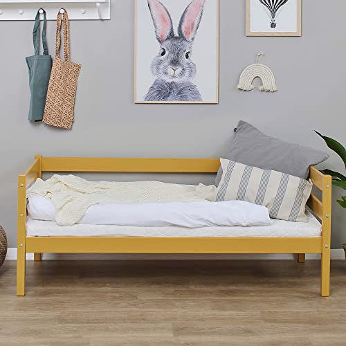 Hoppekids ECO Comfort Kinderbett 70x160 mit Lattenrost | Herbstgelb | Nordisches Umweltzeichen Zertifiziert | FSC®-zertifiziertes massives Kiefernholz aus der EU