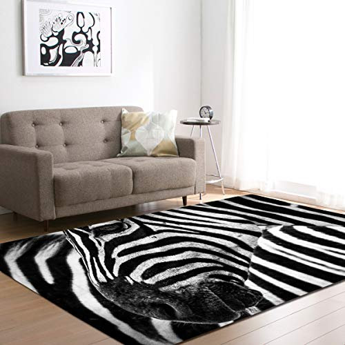 Mateju Teppich Schlafzimmer Wohnzimmer Teppich 3D Zebra Dekoration Waschbarer Flanell Teppiche Balkon Terrasse Küchenteppich Bodenmatte Fußmatte (50x80cm,Zebra Muster)