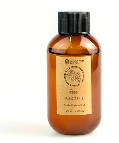 Ecodrop Rose Reed Diffusor Nachfüllung - 100ml Flasche | Entspannende & luxuriöse Rose duftende vegane Aromatherapie-Duftöl für Reed-Diffusoren | Gerüche im Büro & Zuhause beseitigen