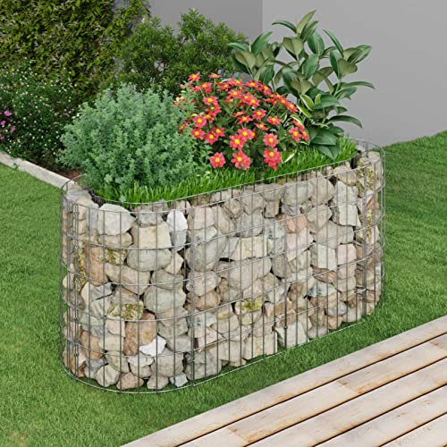 MOONAIRY Gabionen-Hochbeet, Kräuterspirale, Hochbeet Im Garten, Pflanzkübel, Pflanzsteine, Verzinktes Eisen 120x50x50 cm
