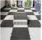 12 Pcs Interlocking Carpet Tiles, Plush Foam Square Floor Mats Set, Puzzle Floor Mat For Living Room, Bedroom And Hard Floor, 12 Tiles/12 Sq.Ft(Color:Grey+White)