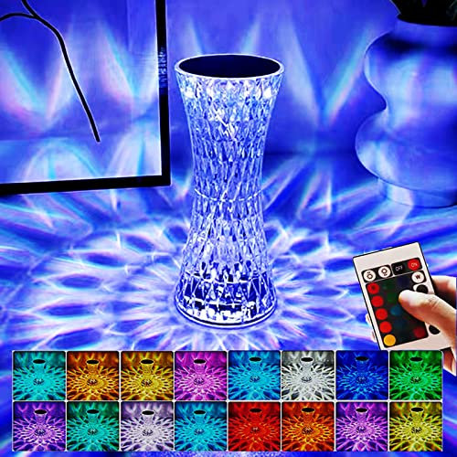 Neioaas Crystal Diamond Table Lamp, Touch Control Bedside Lamp with Remote Control, Acrylic Rose Crystal Lamp, 16-Color Changing Creative Romantic Rose Acrylic LED Light for Bedroom Living Room
