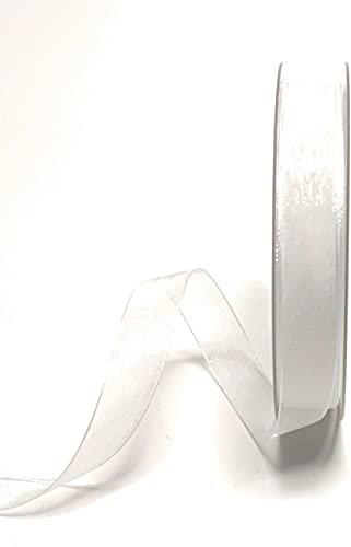 s.dekoda Schleifenband 50m x 15mm weiß Organza Chiffon Geschenkband Organzaband [1350]