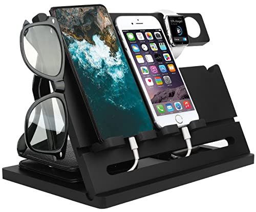 Doppelte Handy-Dockingstation aus Holz, Asche, Schlüsselhalter, Brieftasche, Ständer, Uhren-Organizer, Herren, Ehefrau, Papa, Geburtstagsgeschenk