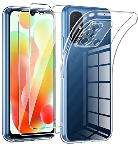 Phoona HandyHülle für Xiaomi Redmi 12C Hülle mit 2 Stück Panzerfolie,Dünne Weiche TPU Silikon Transparent Stoßfest Schutzhülle für Redmi 12C 4G Hülle Klar Kratzfest