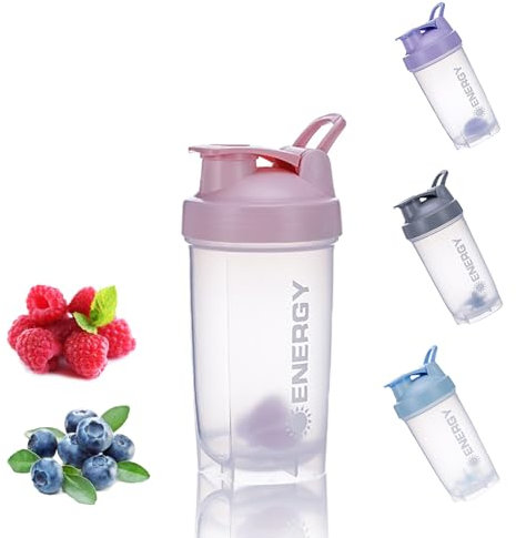 chenqi Protein Shaker Cup with Mixer Ball Gym Shaker Bottle Portable Milkshake Water Cup BPA Free, 500 ml(Pink)