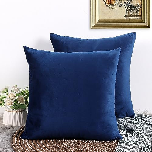 CALIYO Kissenbezug 40x40, Samt Uni Kissenhülle, Kissenbezüge für Zierkissen Dekokissen Sofakissen Couchkissen viele Farben (40x40 cm, Naviblau).