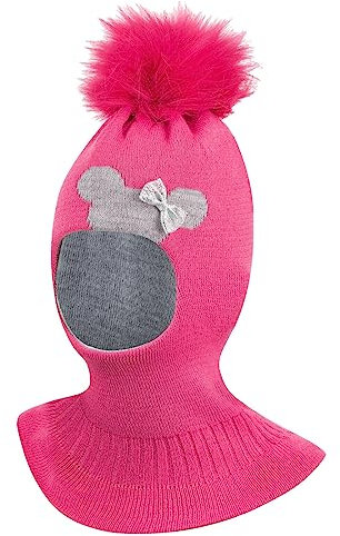 Smarilla Wintermütze Schalmütze Strickmütze Schlupfmütze warme Mädchenmütze Bommelmütze, Farbe: Rosa-Hellgrau, Größe: 50-52