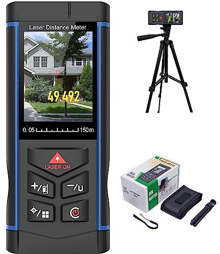 S.Fine 500ft Laser Distance Measuring Tool with Camera, Long Range Laser Meters with Tripod for Construction Sites, Warehouse Planning, Outdoor Projects, Area, Volume & Distance Measurement