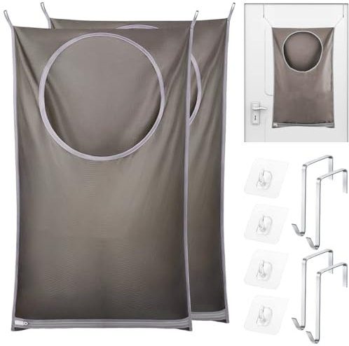 Sacco Portabiancheria Sporca,2 Pezzi Sacco Biancheria Sporca,Appendere Biancheria Cestino Porta in Tessuto Oxford,Cesto Portabiancheria Appendibile con 4 Ganci in Acciaio + 4 Ventose(19.68 x 30.31in)